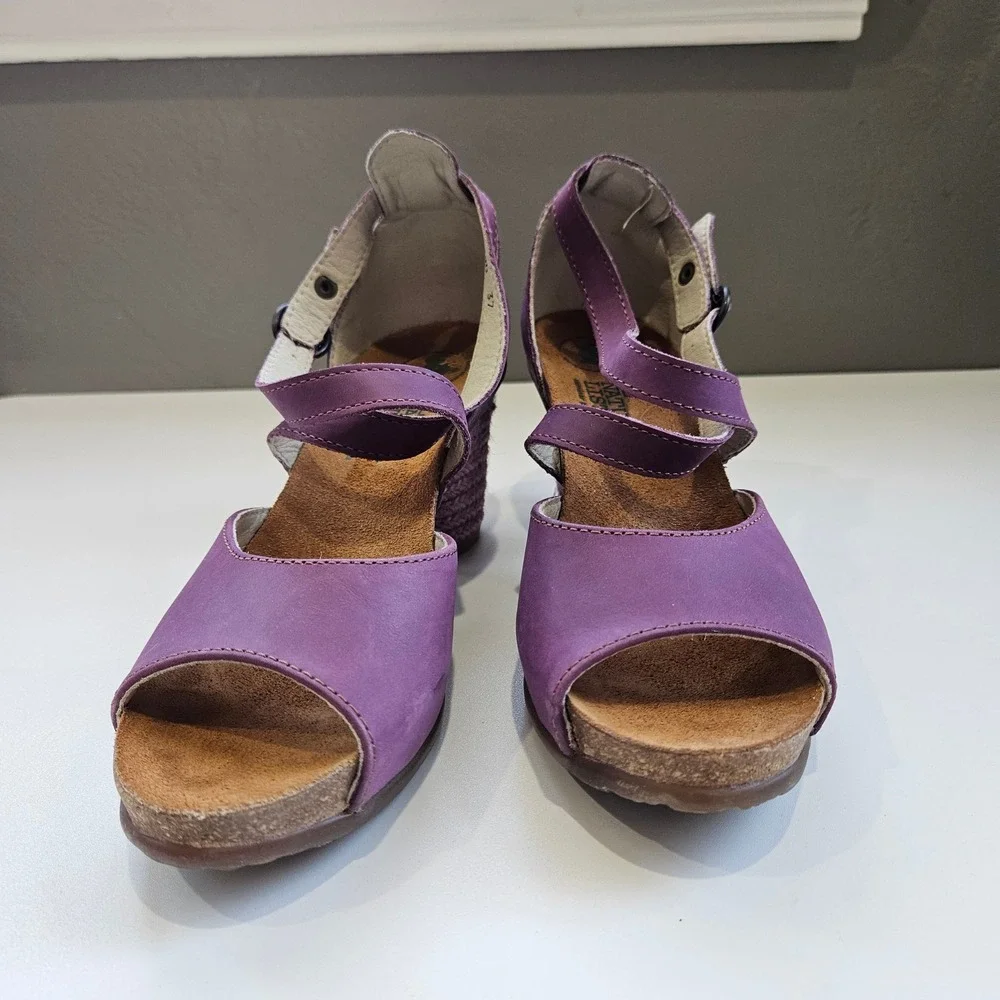El Naturalista Sandals Heel Purple Leather Mary Jane Peep Toe 37 Wedding Guest